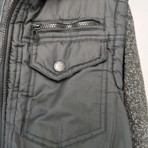 Distortion Black Puffer Jacket Men's S Knit Sleeves Hood Pocket Full Zip Grunge - Picture 9 of 10